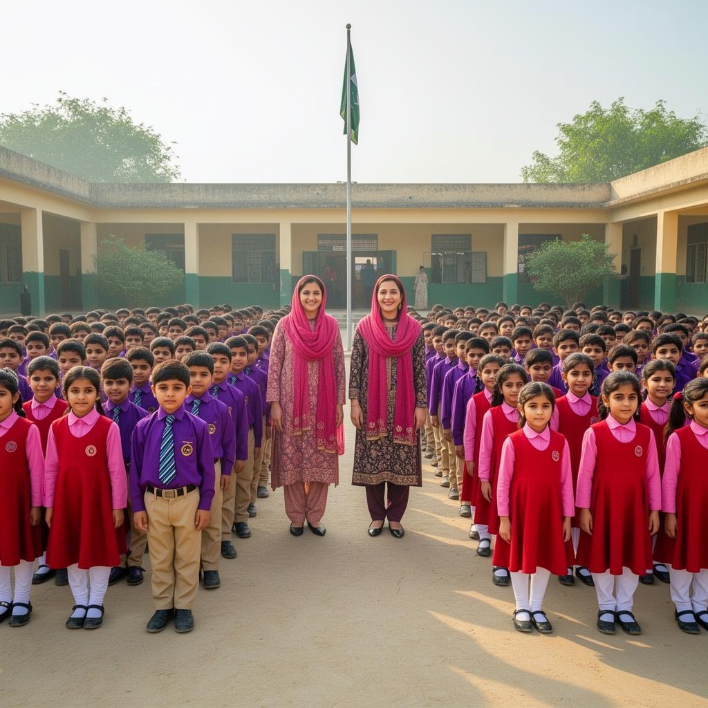 Morning assembly with children and teachers
